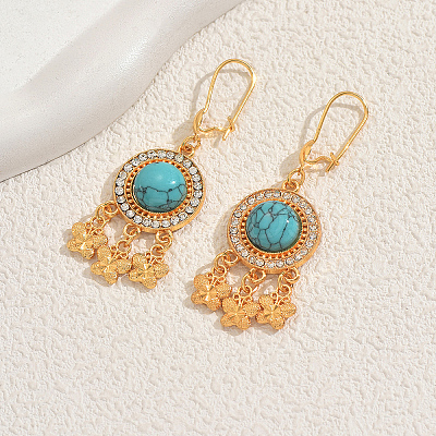 Bohemian Vintage Alloy Synthetic Turquoise Hoop Earrings CX1929-1