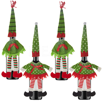 4 Sets 2 Style Christmas Wine Bottle Cover Pleuche Decoration AJEW-GF0007-18-1