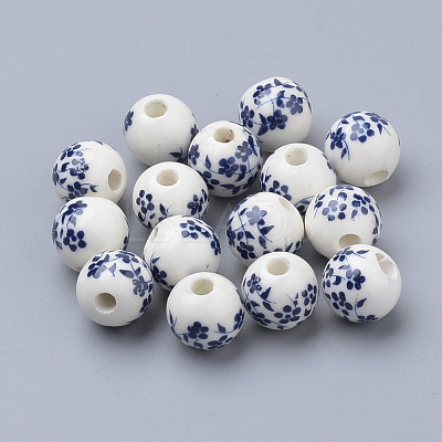 Floral Printed Porcelain Beads PORC-Q201-10mm-4-1