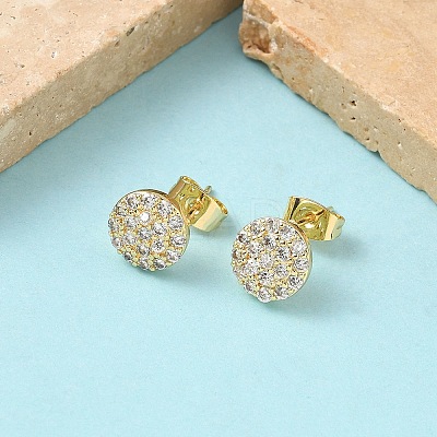 Round Brass Micro Pave Clear Cubic Zirconia Stud Earrings EJEW-Z144-10G-1