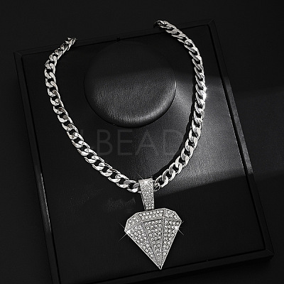 Hip-hop Style Zinc Alloy Crystal Rhinestone Pendant Cuban Link Chain Necklaces FS-WG425B8-10-1