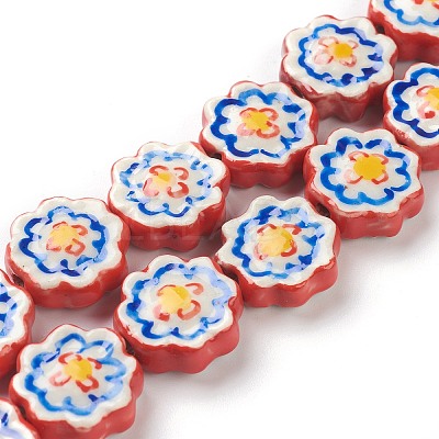 Handmade Porcelain Flower Beads PORC-J008-04D-1