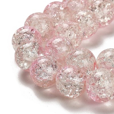 Pink & Clear Crackle Glass Round Beads Strands X-CCG-Q002-10mm-01-1