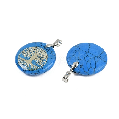 Synthetic Turquoise Flat Round Pendants G-Q188-01P-04-1