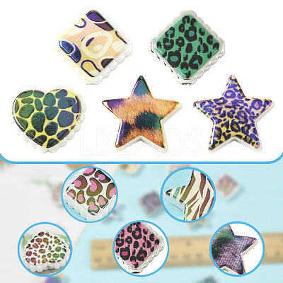 30Pcs Rainbow Iridescent Printed Opaque Acrylic Beads OACR-FS0002-58B-01-1