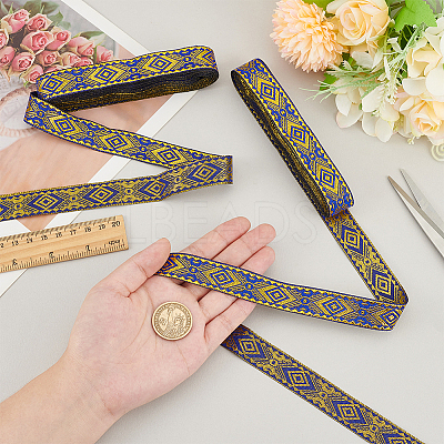 7M Polyester Jacquard Rhombus Ribbon SRIB-WH0011-213-1