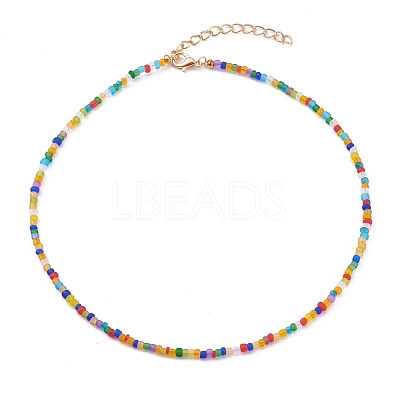 Round Transparent Frosted Glass Seed Beaded Necklaces NJEW-JN03362-05-1