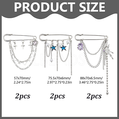 6Pcs 3 Stylesc Alloy Safety Pins JEWB-HY0001-66C-1