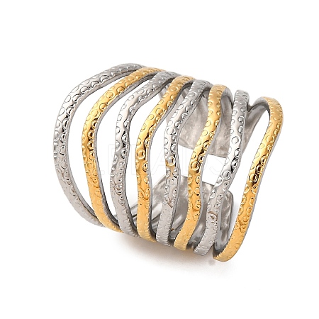 304 Stainless Steel Double Color Cuff Rings RJEW-S635-01GP-L-1