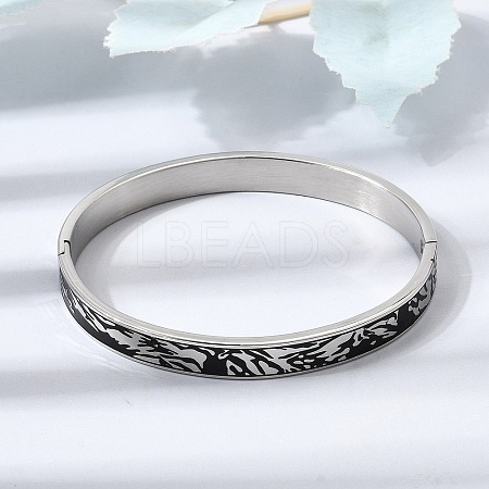 304 Stainless Steel Black Enamel Skin Print Hinged Cuff Bangles for Women SA-CBAC920-04P-1