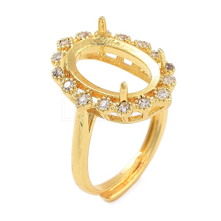 Rack Plating Oval Brass Micro Pave Cubic Zirconia Adjustable Ring Components KK-Q819-10G-1