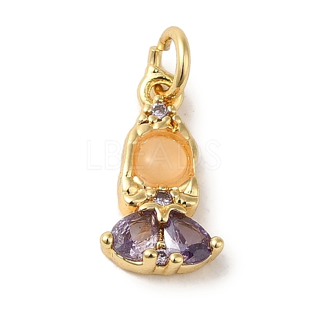 Brass Micro Pave Colorful Cubic Zirconia Glass Pendants X-KK-R162-026B-G-1