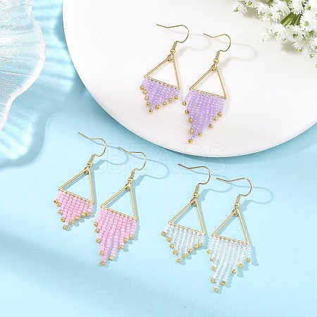 304 Stainless Steel Glass Tassel Dangle Earrings EJEW-MZ00828-1