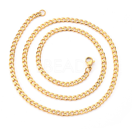 Men's Vacuum Plating 201 Stainless Steel Cuban Chain Necklace NJEW-R257-001A-G-1