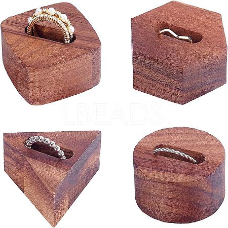 Fingerinspire 4 Pcs 4 Styles Black Walnut Ring Displays RDIS-FG0001-15-1