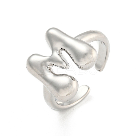 Brass Letter Open Cuff Rings for Women RJEW-G313-01M-P-1