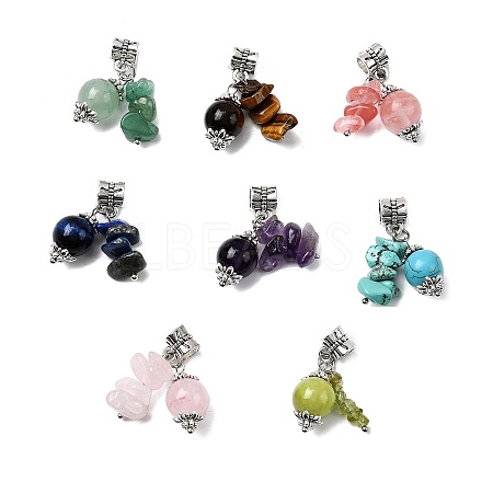 16Pcs 8 Styles Natural & Synthetic Mixed Gemstone European Dangle Charms PALLOY-FH00069-1
