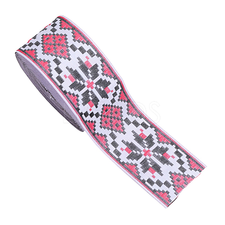 Rhombus Pattern Ethnic Style Embroidery Floral Polyester Ribbons OCOR-WH0070-324B-1