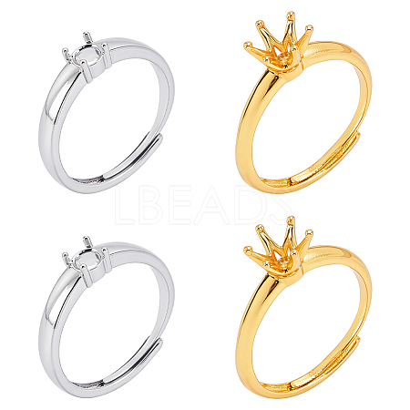 8Pcs 2 Colors Adjustable Brass Ring Components KK-WR0001-85-1