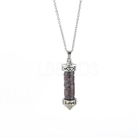 Natural Garnet Chip Wishing Bottle Cone Love Glass Pendant Necklaces FL0210-12-1