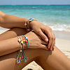 10Pcs 10 Colors Boho Handmade Porcelain Shell Shaped Adjustable Braided Cotton Cord Slider Bracelet Sets for Women WG2C478-01-2