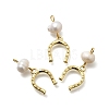 Brass & Natural Pearl Horseshoe Pendants KK-Z093-36G-1