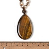 Natural Tiger Eye Teardrop Pendant Glass Beaded Long Necklaces GG-CBAE048-01A-5