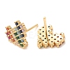 Brass Micro Pave Cubic Zirconia Stud Earrings for Women KK-CBADFF4-04G-3