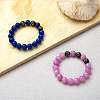 Medium Orchid Natural Yellow Jade Round Beaded Stretch Bracelet BJEW-SW00077-04-2