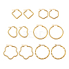 6 Pairs 6 Style Ring & Heart & Flower & Rhombus & Hexagon 201 Stainless Steel Hoop Earrings EJEW-FS0001-06-1