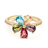 Colorful Cubic Zirconia Flower Open Ring KK-D080-12G-1