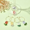 Transparent Glass Tulip Flower Wine Glass Charms AJEW-TA00018-5