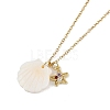 Summer Beach Brass Cubic Zirconia Sea Animal Pendant Necklaces for Women NJEW-B118-03G-03-1