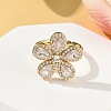 Flower Brass Micro Pave Cubic Zirconia Cuff Rings for Women RJEW-A069-14G-03-2