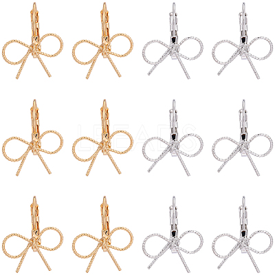 10 Piars 2 Colors Bowknot Brass Laverback Earrings for Women EJEW-SC0001-92-1