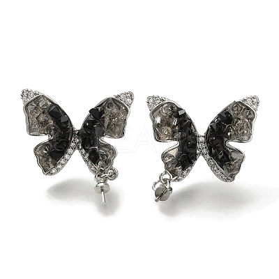 Brass Micro Pave Clear Cubic Zirconia & Quartz Stud Earring Findings KK-K388-16P-1