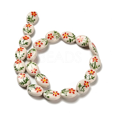 Flower Theme Printed Handmade Porcelain Beads LAMP-D303-06E-03-1