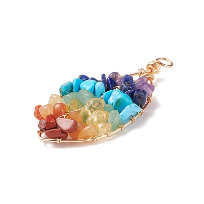 Chakra Natural Mixed Stone Chip Big Pendants PALLOY-JF01662-03-1