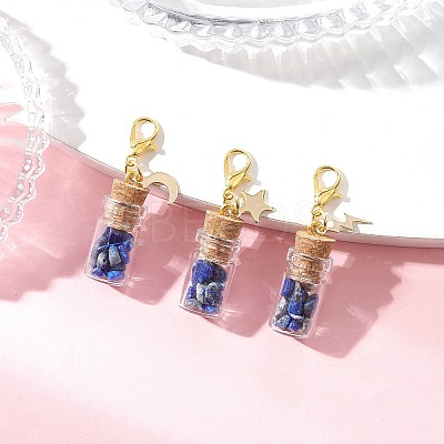 Natural Lapis Lazuli Chips inside Glass Wishing Bottle Pendant Decoration HJEW-JM03307-03-1