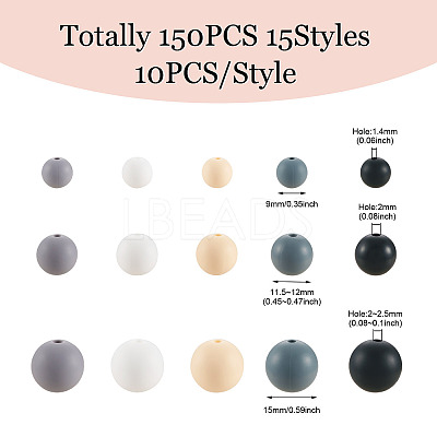 150Pcs 15 Styles Silicone Beads SIL-TA0001-30-1