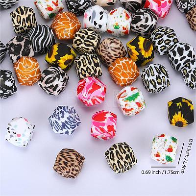 Colorful Pattern Printed Silicone Focal Beads SI-JX0022A-03-1
