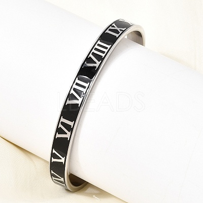 304 Stainless Steel Black Enamel Roman Numerals Open Cuff Bangles for Women SA-CBAC920-14P-1