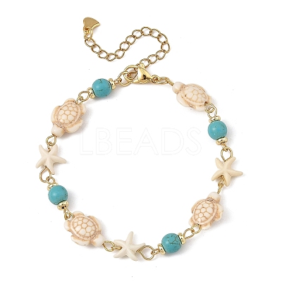 Starfish & Turtle Synthetic Turquoise Beaded Necklace & Bracelet Sets SJEW-JS01385-01-1