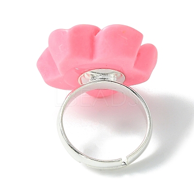 5Pcs 5 Colors Plumeria Flower Resin Finger Rings Set RJEW-JR00640-S-1