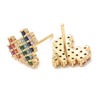 Brass Micro Pave Cubic Zirconia Stud Earrings for Women KK-CBADFF4-04G-1