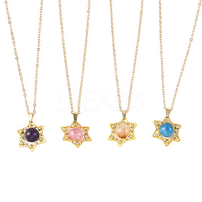 4Pcs 4 Styles Natural Amethyst & Heated Citrine & Apatite & Dyed Green Jade Copper Wire Wrapped Hexagram Pendant Brass Cable Chain Necklaces for Women NJEW-TA00258-1