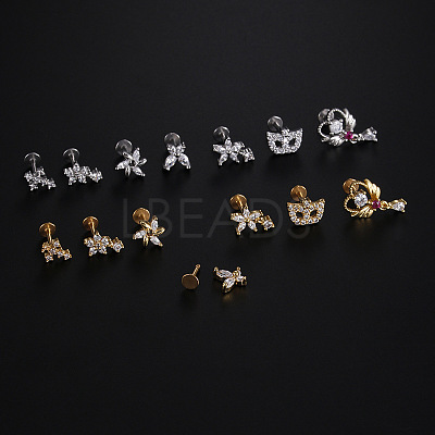 Stainless Steel Micro Pave Clear Cubic Zirconia Internally Threaded Labrets WGBE4CC-02-1