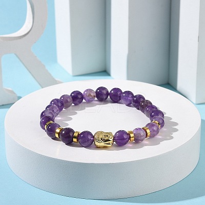 Natural Amethyst & Alloy Buddha Head Beaded Strech Bracelets BJEW-JB09420-01-1