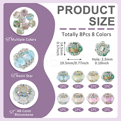 8Pcs 8 Colors Acrylic Rhinestone Rondelle Beads OACR-TA0004-99-1