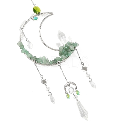 Moon Natural Green Aventurine & 304 Stainless Steel & Brass Suncatchers HJEW-TA00488-02-1